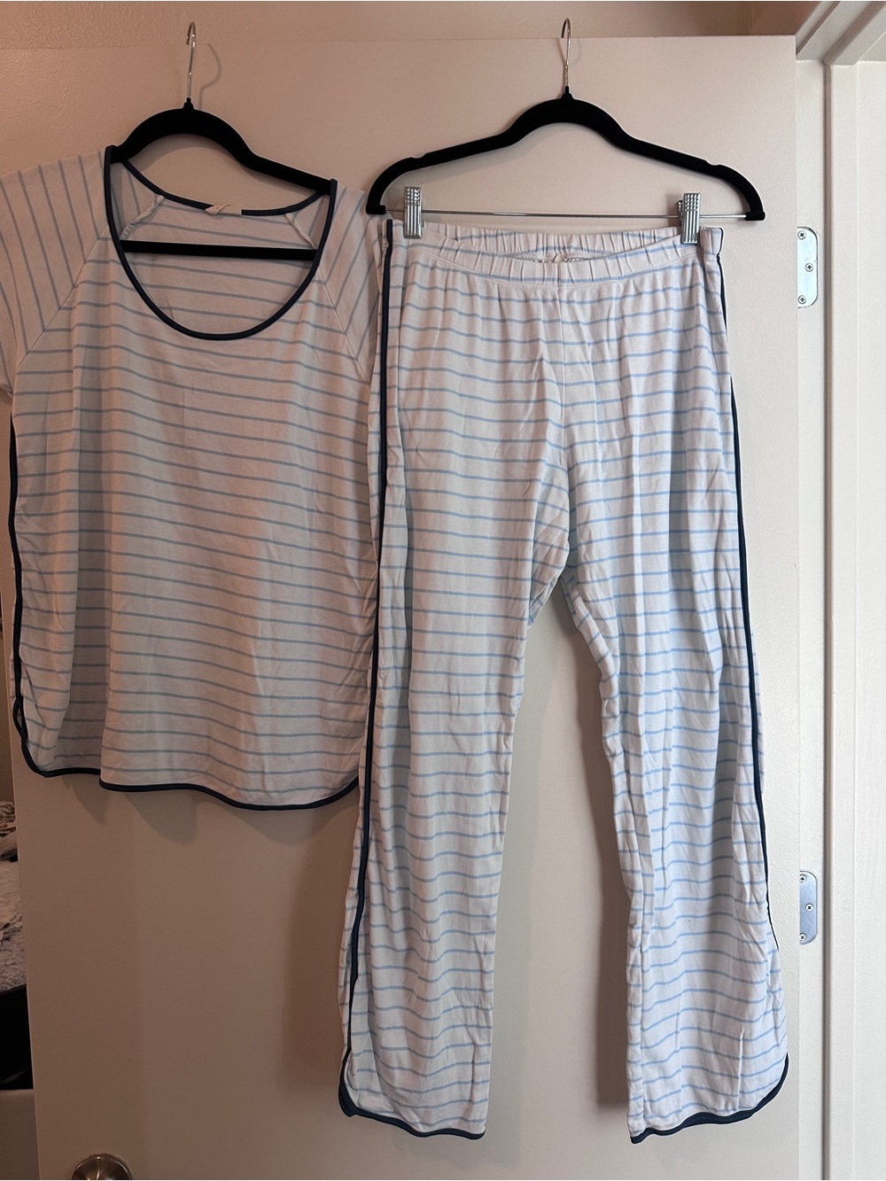 Lake Two-Piece Pajama Set - White with Light Blue Stripes